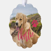 Erster Weihnachtshund in ewig Zuhause Foto Name Ornament Karte (Links)