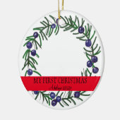 Erster Weihnachtsjuniper Keramik Ornament (Links)