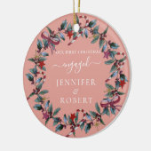 Erster Weihnachtskranz Verlobter Rose Keramik Ornament (Links)