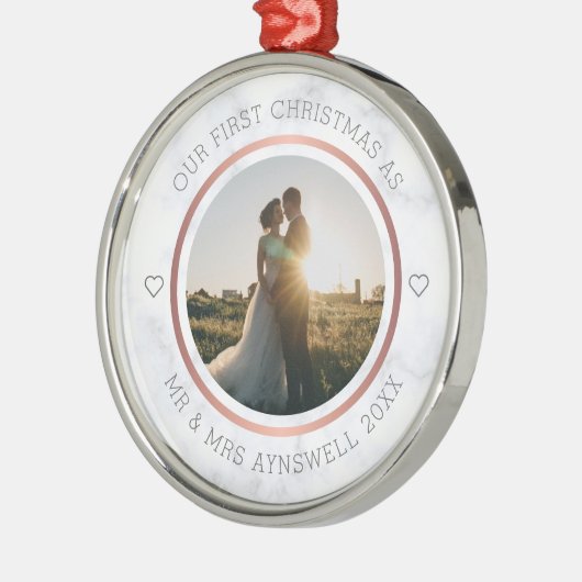 Erster Weihnachtsmann & Foto Elegant Marmor Ornament Aus Metall (Links)