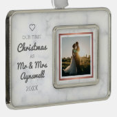 Erster Weihnachtsmann & Foto Elegant Marmor Rahmen-Ornament Silber (Rechts)