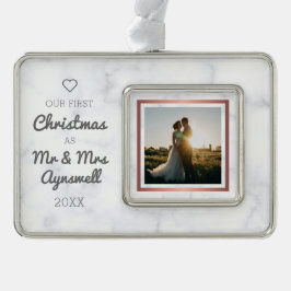 Erster Weihnachtsmann & Foto Elegant Marmor Rahmen-Ornament Silber