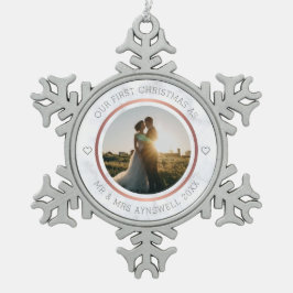 Erster Weihnachtsmann & Foto Elegant Marmor Schneeflocken Zinn-Ornament