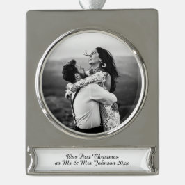 Erster Weihnachtsmann & Frau Verheiratete Coupé Banner-Ornament Silber