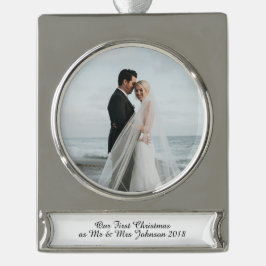 Erster Weihnachtsmann & Frau Verheiratete Coupé Banner-Ornament Silber