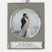 Erster Weihnachtsmann & Frau Verheiratete Coupé Banner-Ornament Silber (Vorderseite)