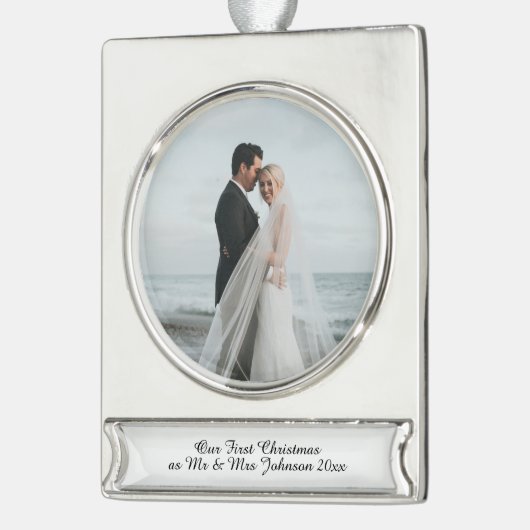 Erster Weihnachtsmann & Frau Verheiratete Coupé Banner-Ornament Silber (Links)