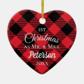 Erster Weihnachtsmann und Frau Buffalo Kariert Hea Keramik Ornament (Vorne)