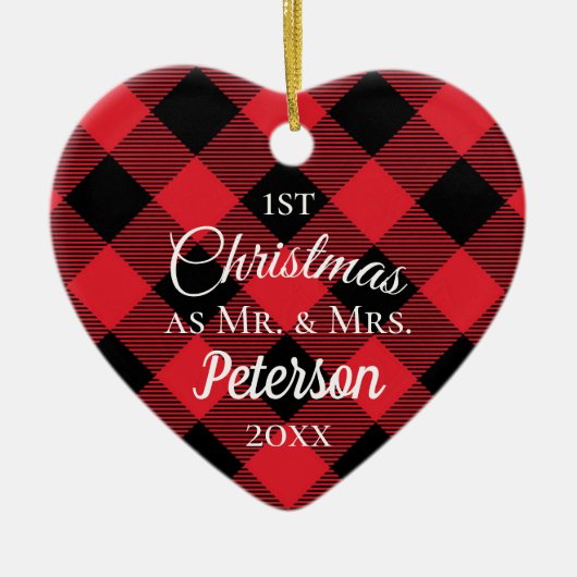 Erster Weihnachtsmann und Frau Buffalo Kariert Hea Keramik Ornament (Vorne)