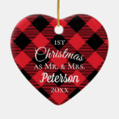 Erster Weihnachtsmann und Frau Buffalo Kariert Hea Keramik Ornament (Hinten)