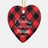 Erster Weihnachtsmann und Frau Buffalo Kariert Hea Keramik Ornament (Links)