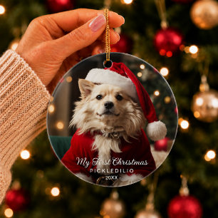 Erster Weihnachtsmensch Hund Funny Foto Ornament