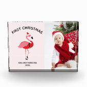 Erster Weihnachtsrosa Flamingo Santa Fotoblock (Vorderseite)