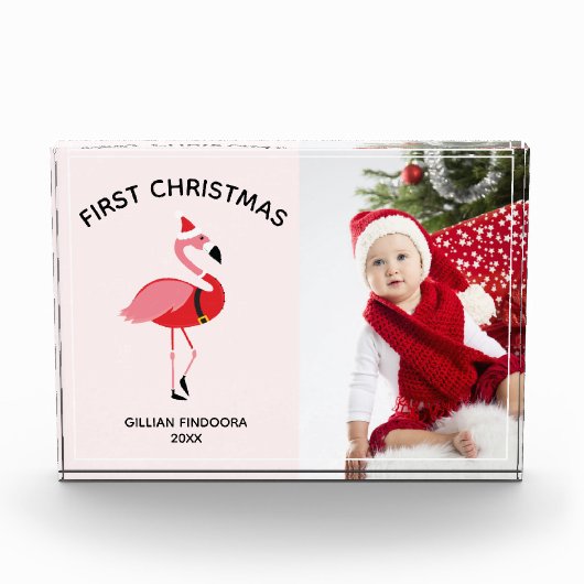 Erster Weihnachtsrosa Flamingo Santa Fotoblock (Vorderseite)