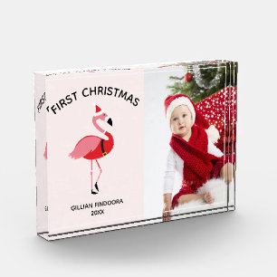Erster Weihnachtsrosa Flamingo Santa Fotoblock