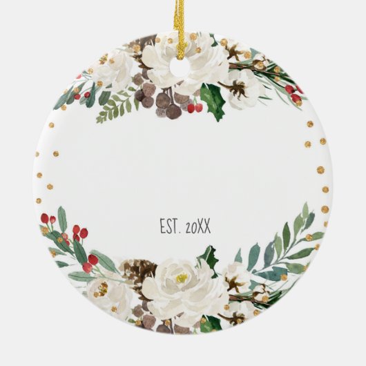 Erster Weihnachtsschnee Personalisiert Keramik Ornament (Hinten)