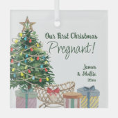 Erster Weihnachtsschwanger Weihnachtsbaum und -kri Ornament Aus Glas (Vorderseite)