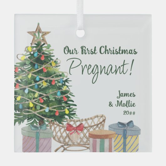 Erster Weihnachtsschwanger Weihnachtsbaum und -kri Ornament Aus Glas (Vorderseite)