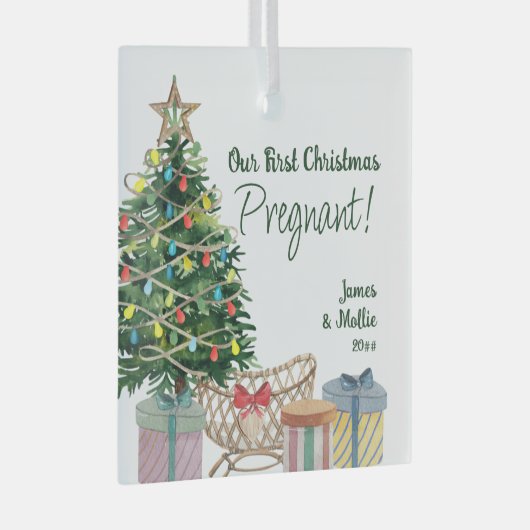 Erster Weihnachtsschwanger Weihnachtsbaum und -kri Ornament Aus Glas (Vorderseite Rechts)