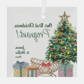 Erster Weihnachtsschwanger Weihnachtsbaum und -kri Ornament Aus Glas (Rückseite)