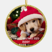 Erster Weihnachtswelpen Hund Keepake Foto Ornament (Vorne)