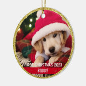 Erster Weihnachtswelpen Hund Keepake Foto Ornament (Links)
