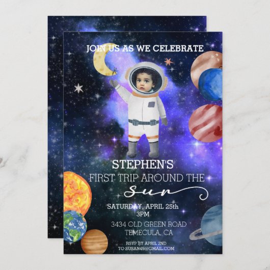 Erster Weltraum-Astronaut Galaxy Planets Einladung (Vorne/Hinten)
