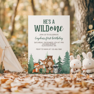 Erster Wilder Geburtstagseinladung mit Waldtieren Einladung