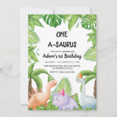 Erstes 1. Geburtstag Party Wasserfarbendinosaurier Einladung (Vorderseite)