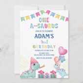 Erstes 1. Geburtstag Party Zwei Dinosaurier Einladung (Vorderseite)
