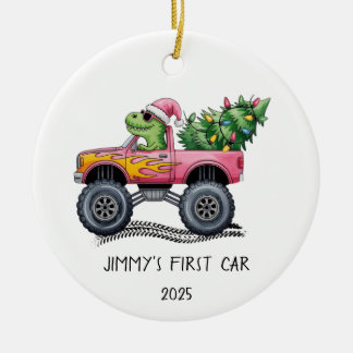 Erstes Auto personalisierter Dinosaurier-Monstertr Keramik Ornament