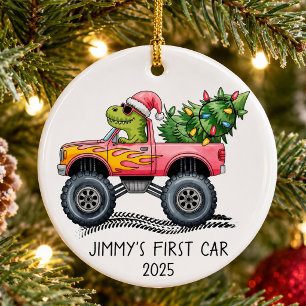 Erstes Auto personalisierter Dinosaurier-Monstertr Keramik Ornament