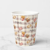 Erstes Baby-Q Gingham-Muster BBQ Picknick Geburtst Pappbecher (Rückseite)