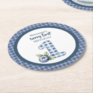 Erstes Blaubeer-Geburtstagsfest für Kinder Runder Pappuntersetzer