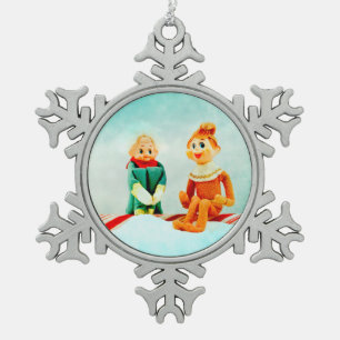 Erstes Date der Elfe Schneeflocken Zinn-Ornament