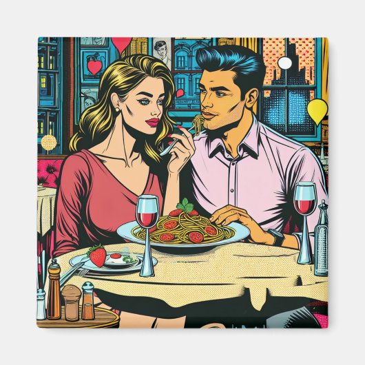 Erstes Date | Spaghetti-Abendessen Magnet (Vorne)