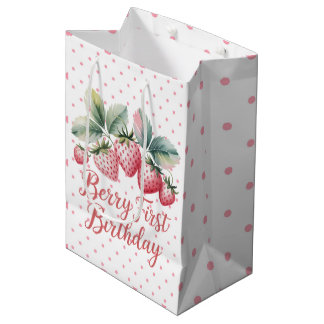 Erstes Erdbeer-Jubiläum Ein Süßes Erdbeermädchen Mittlere Geschenktüte