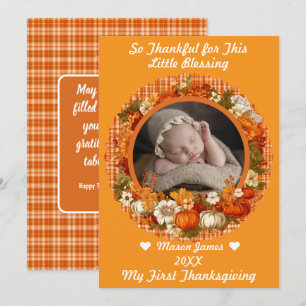 Erstes Erntedankfest Herbst Florales Baby-Foto Feiertagskarte