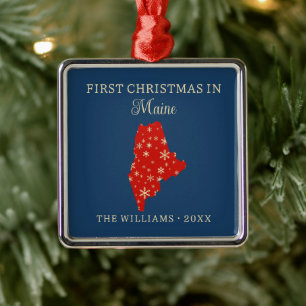 Erstes Familienweihnachten im US-Bundesstaat Maine Ornament Aus Metall