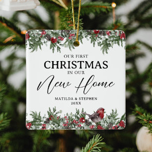 Erstes Florales Weihnachten im neuen Zuhause Keramikornament