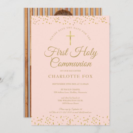 Erstes Foto der heiligen Kommune Blush Pink Goldst Save The Date (Vorne/Hinten)