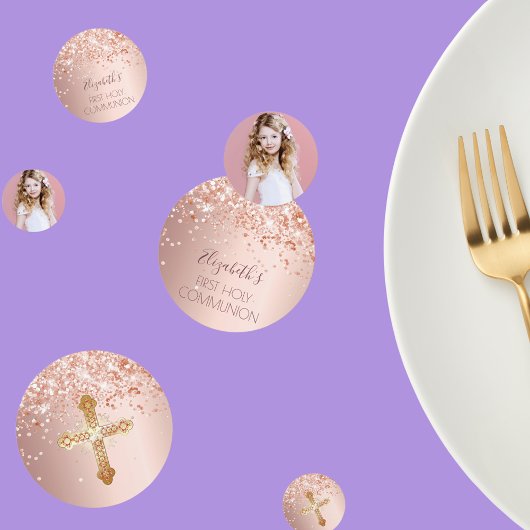 Erstes Foto der heiligen Kommunion Rose Konfetti