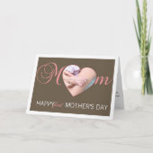 Erstes Foto der Mutter Herz Junge Mutter Rosa brau Karte (Vorderseite)