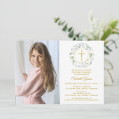 Erstes Foto des Heiligen Kommunion Greenerity Gold Einladung (Stehend Vorderseite)