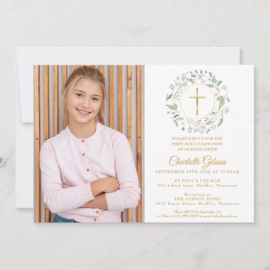Erstes Foto des Heiligen Kommunion Greenerity Gold Einladung (Vorderseite)