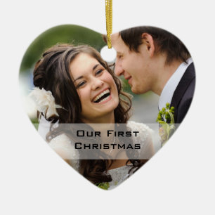 Erstes Foto des Paares Weihnachtsder verzierungs-  Keramikornament