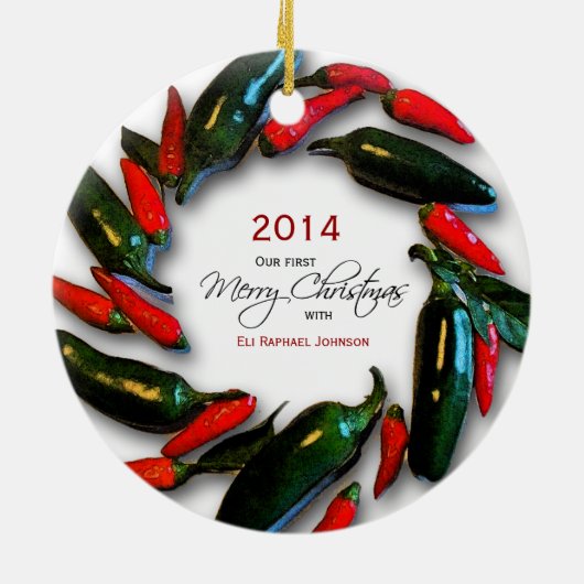 Erstes Foto des Pfefferwreath-Babys Weihnachts Keramikornament (Hinten)