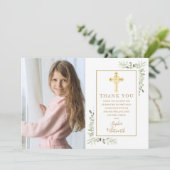 Erstes Foto für das Heilige Kommunion, Goldkreuz Dankeskarte (Stehend Vorderseite)
