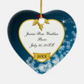 Erstes Foto hellblauen Babys Snowy Weihnachts Keramikornament (Hinten)