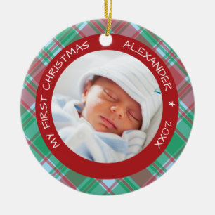 Erstes Foto karierten i-Babys Weihnachts Keramik Ornament